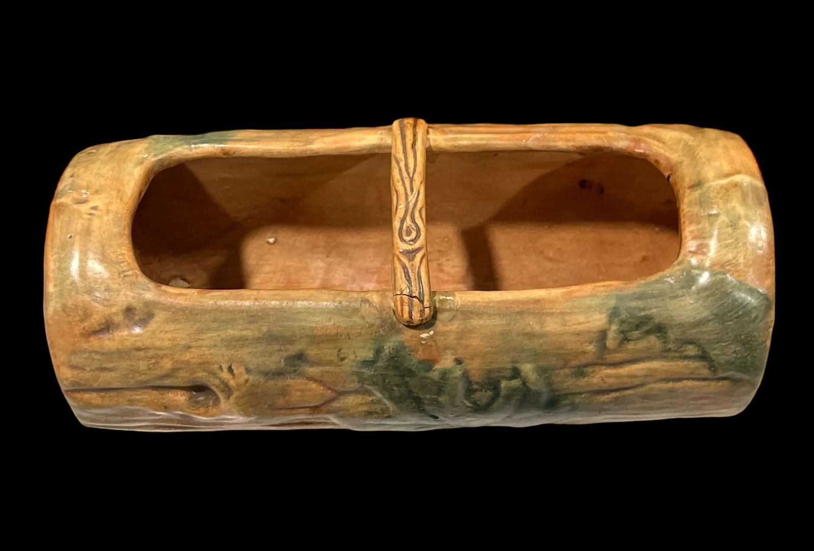 1920s Weller Pottery Faux Bois Oak Leaf Woodcraft Log Jardiniere - 5