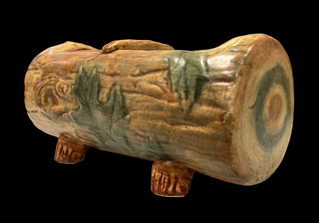 1920s Weller Pottery Faux Bois Oak Leaf Woodcraft Log Jardiniere - 6