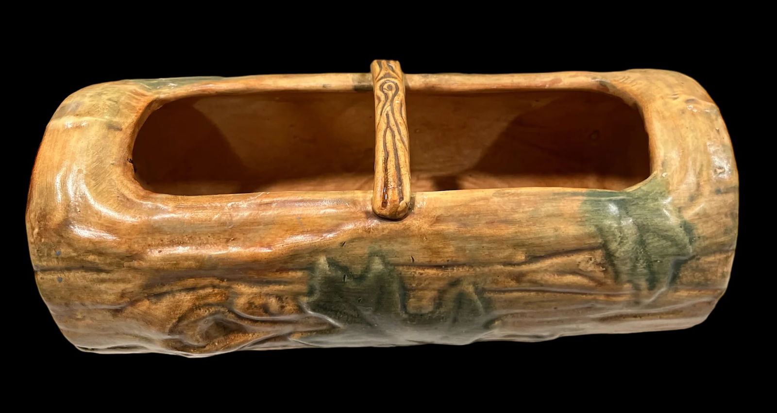 1920s Weller Pottery Faux Bois Oak Leaf Woodcraft Log Jardiniere - 7