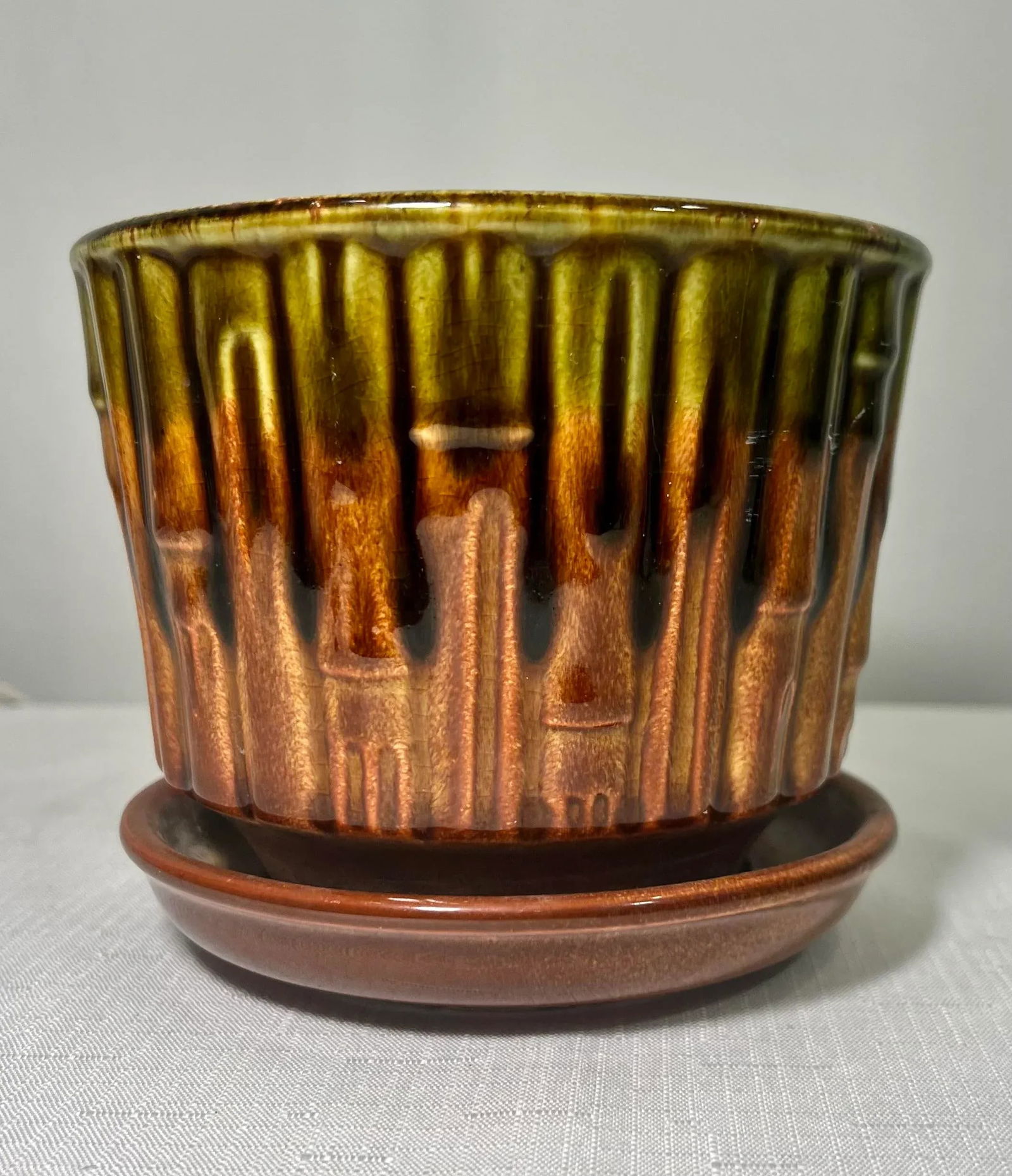Vintage McCoy Pottery Drip Glazed Faux Bamboo Planter - 2