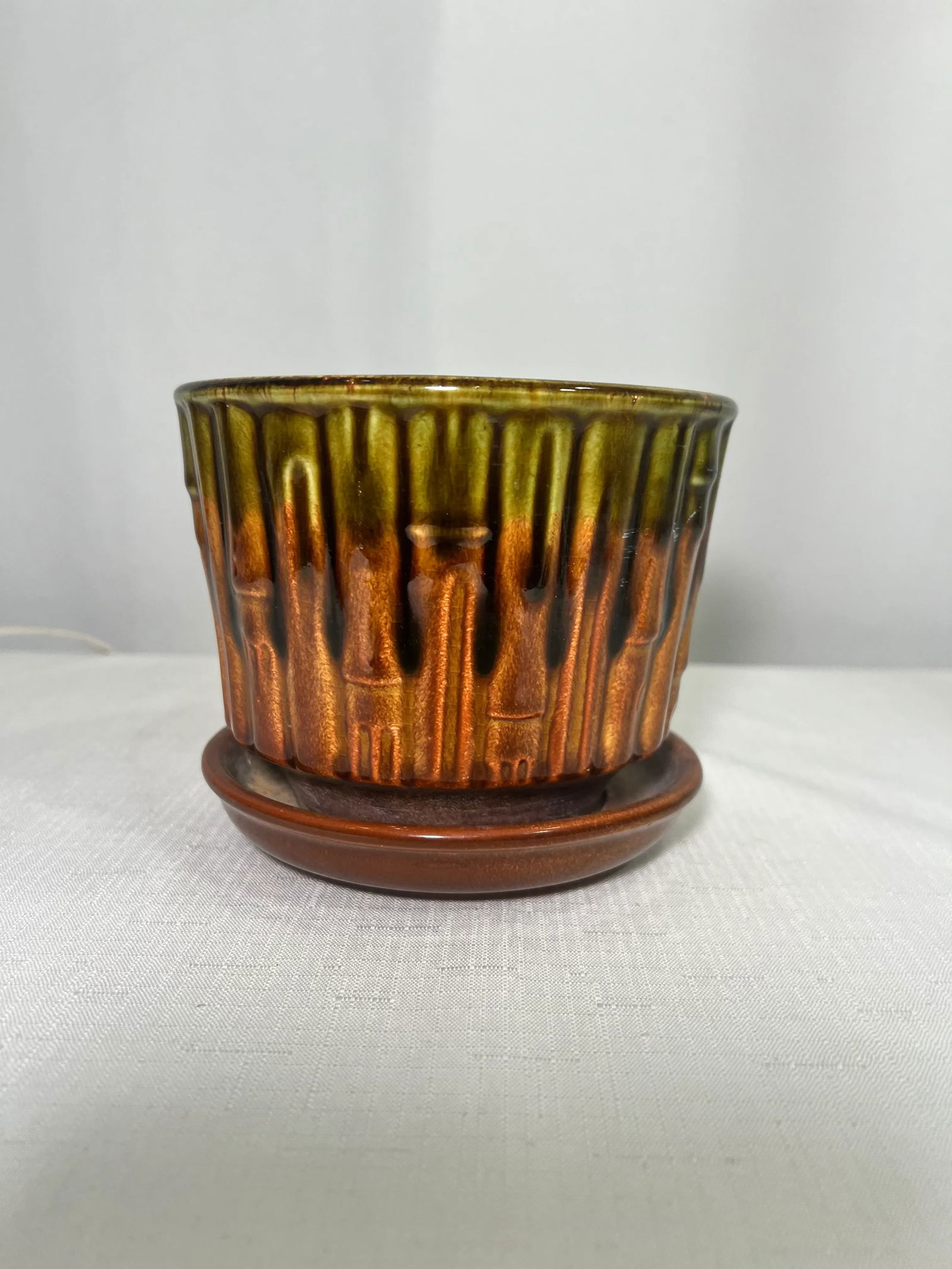 Vintage McCoy Pottery Drip Glazed Faux Bamboo Planter - 4