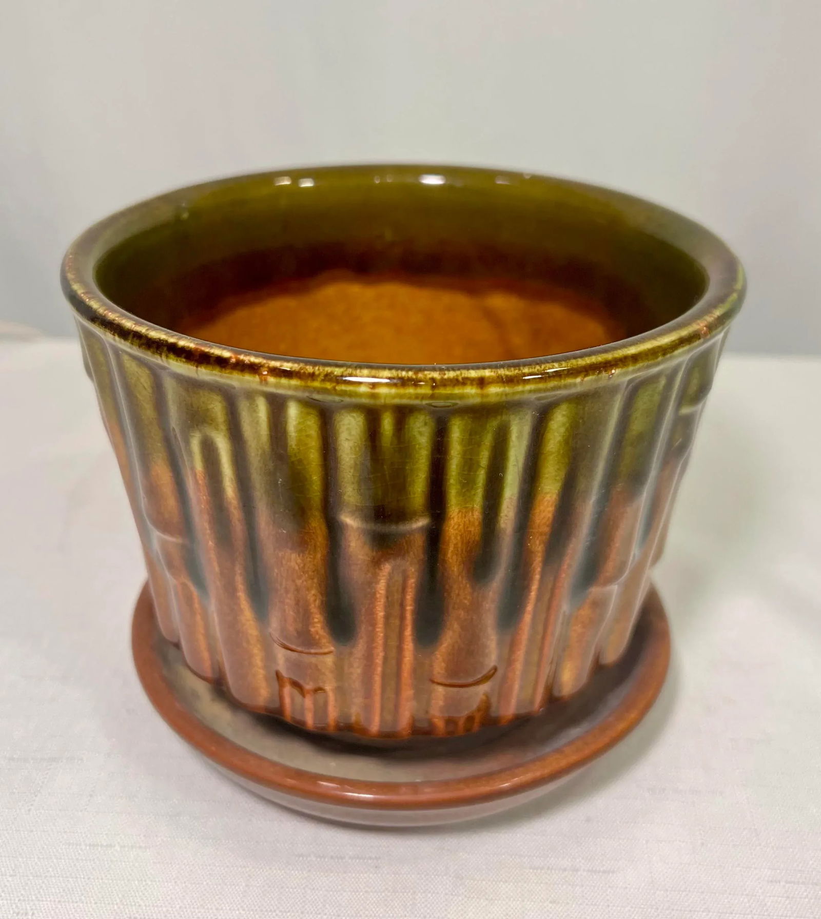 Vintage McCoy Pottery Drip Glazed Faux Bamboo Planter - 5