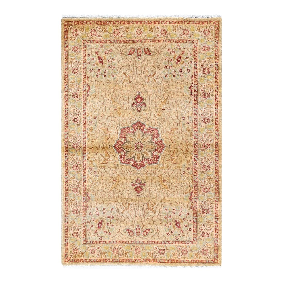 Mogul, One-of-a-Kind Hand-Knotted Area Rug - Yellow, 3' 2" x 5' 1": With understated palettes and allover designs, the rugs in the Mogul Collection will bring timeless sophistication to any room. Influenced by a spectrum of Turkish, Indian, and Persian designs, the
