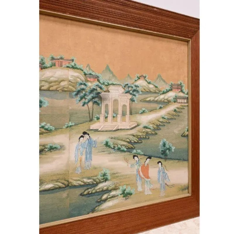 Large Framed Chinese Watercolor Panel - 4