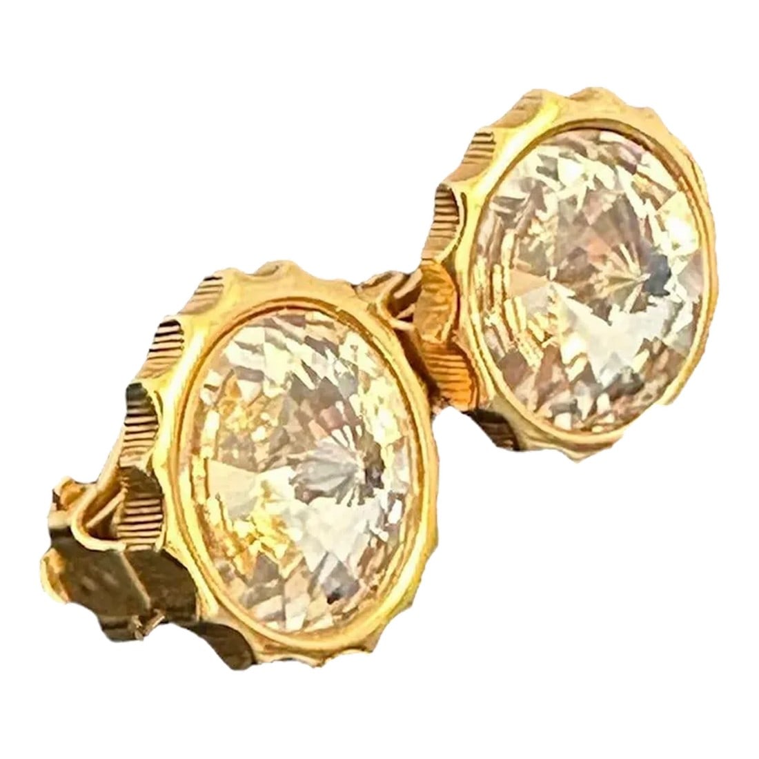 Late 20th Century Swarovski Austrian Crystal Clip on Button Round Earrings - 2 Pieces: Round Vintage Swarovski Austrian Crystal Clip Earrings Gorgeous large sparkling crystal -ideal Swarovski Button style .75" (21mm) round. Crystal are pointed adding a depth to sparkle. Removable
