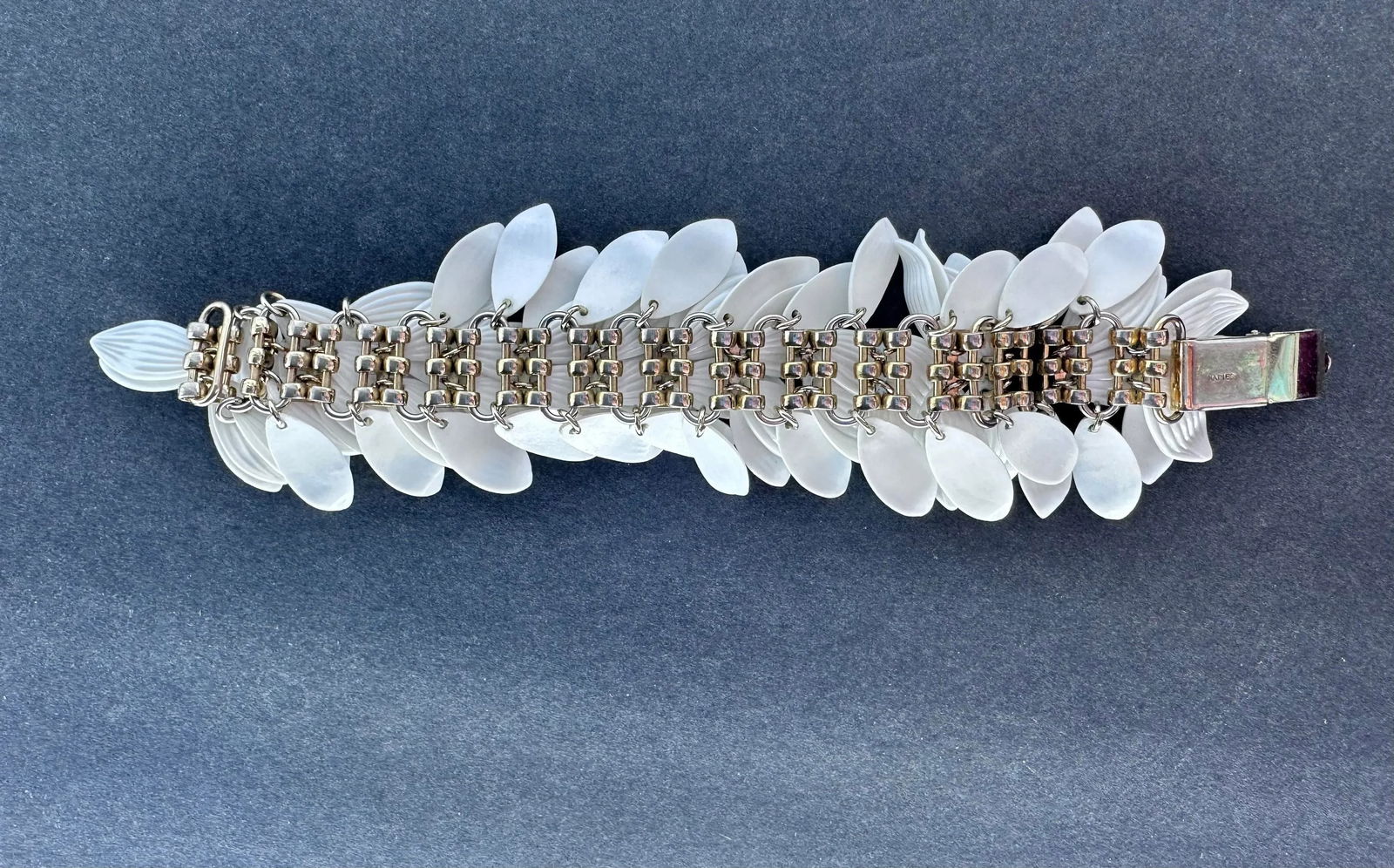 Vintage Napier White Lucite Leaf Bangle Bracelet - 11