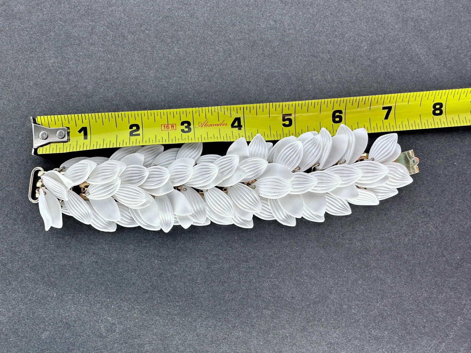 Vintage Napier White Lucite Leaf Bangle Bracelet - 5