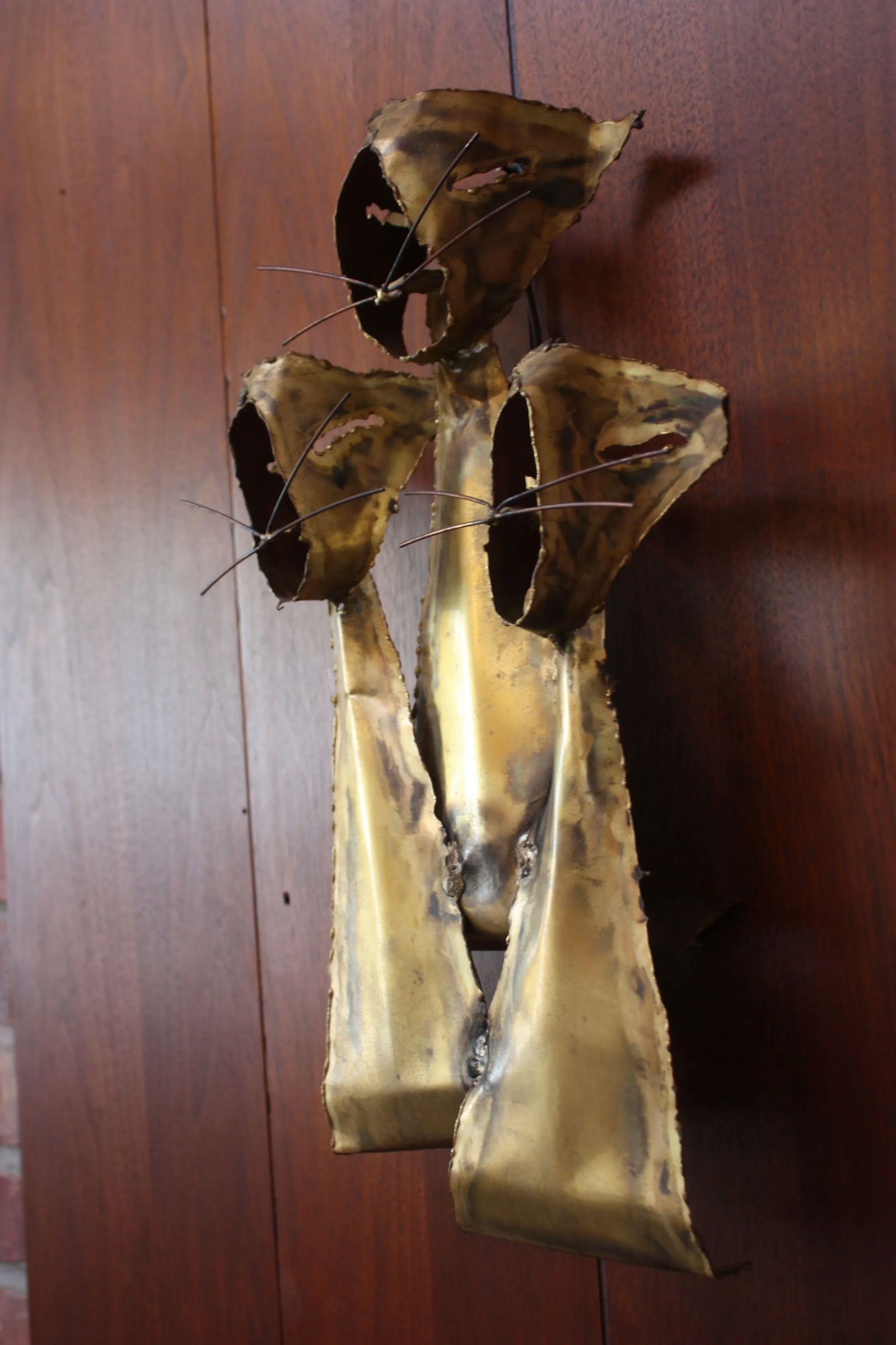 Brutalist Torch-Cut Brass 'Cats' Wall Sculpture - 2