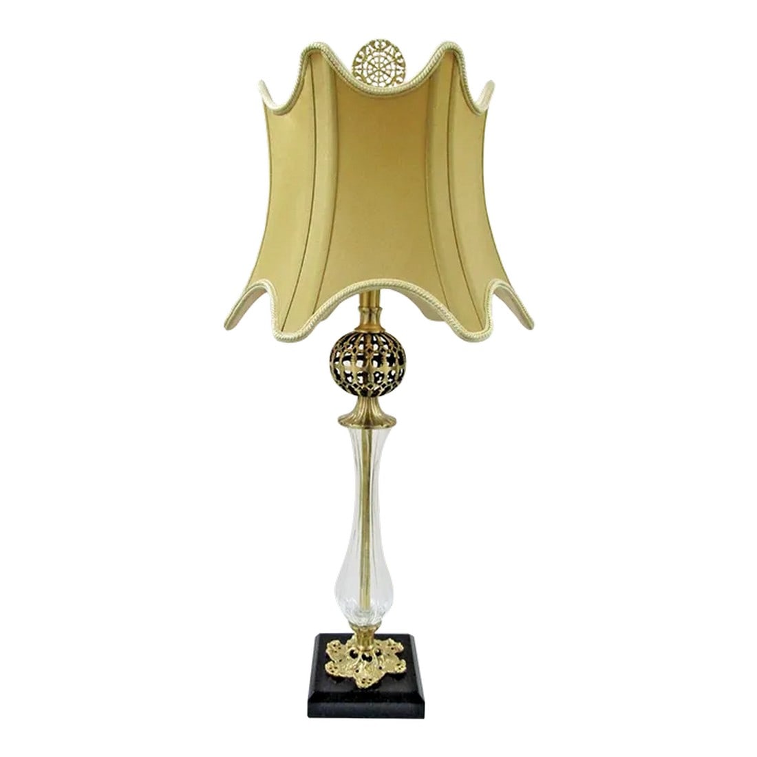 Chelsea House Daines Glass and Brass Art Nouveau Style Accent Lamp: Chelsea House Daines Accent Lamp Glass and Brass Art Nouveau Style Brass ball and glass column with art nouveau brass base. Primary Color: Gold Dimensions (Inches): 30.5h x 5.5w x 5.5d Weight