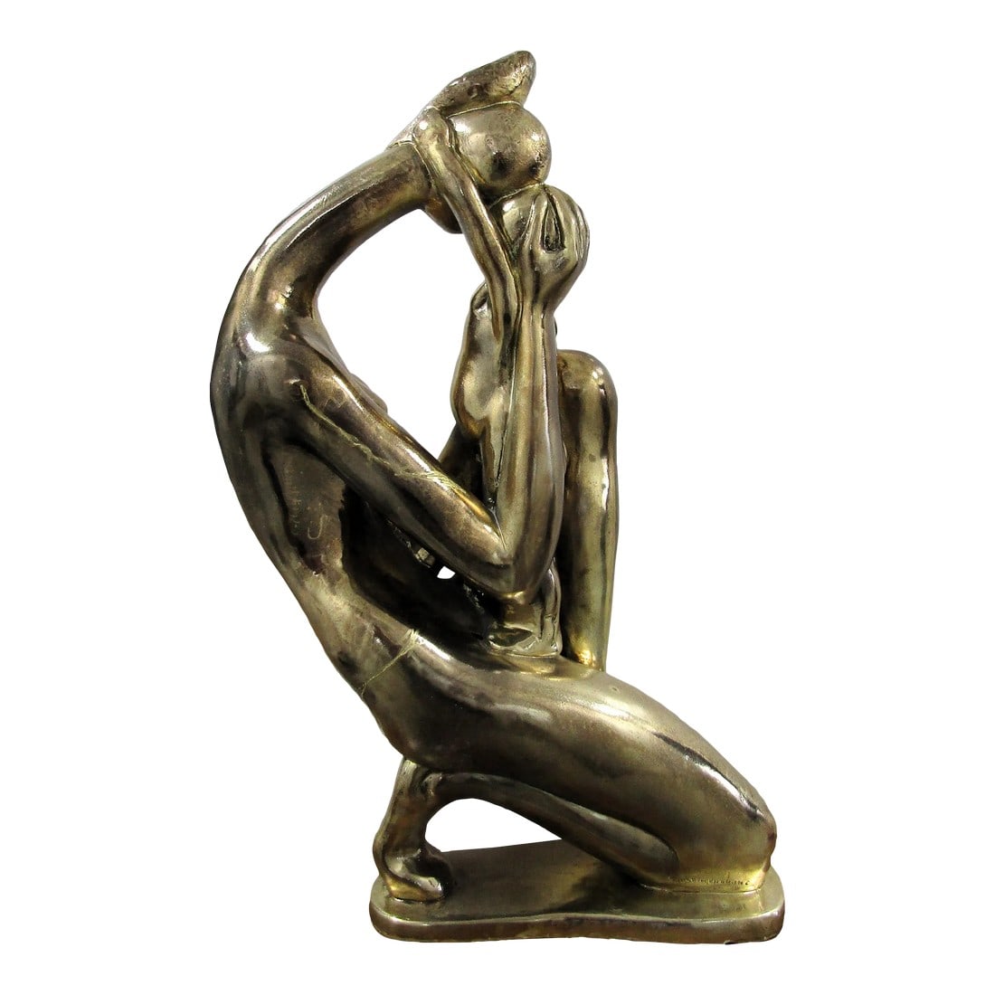 1973 Manuel Carbonell Austin Productions Mother and Child First Kiss Gold Sculpture: Manuel Carbonell Austin Productions 1973 Gold Mother and Child First Kiss Sculpture 31" tall Absolutely stunning sculpture by Latin American Master artist Manuel Carbonell. Regarded as one on the