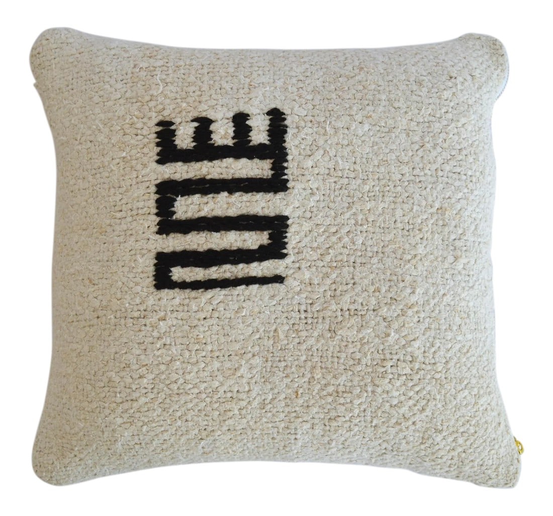 Primitive Pattern Turkish Kilim Rug Pillow Cover Handmade Hemp Throw Pillow - 16" X 16": Dimensions: 16" x 16" Material : Hemp on hemp. Made from Vintage hemp kilim rug. Back side is high quality cotton Condition: New from Vintage flat Weave rugs Please note: Insert not included. Cover on