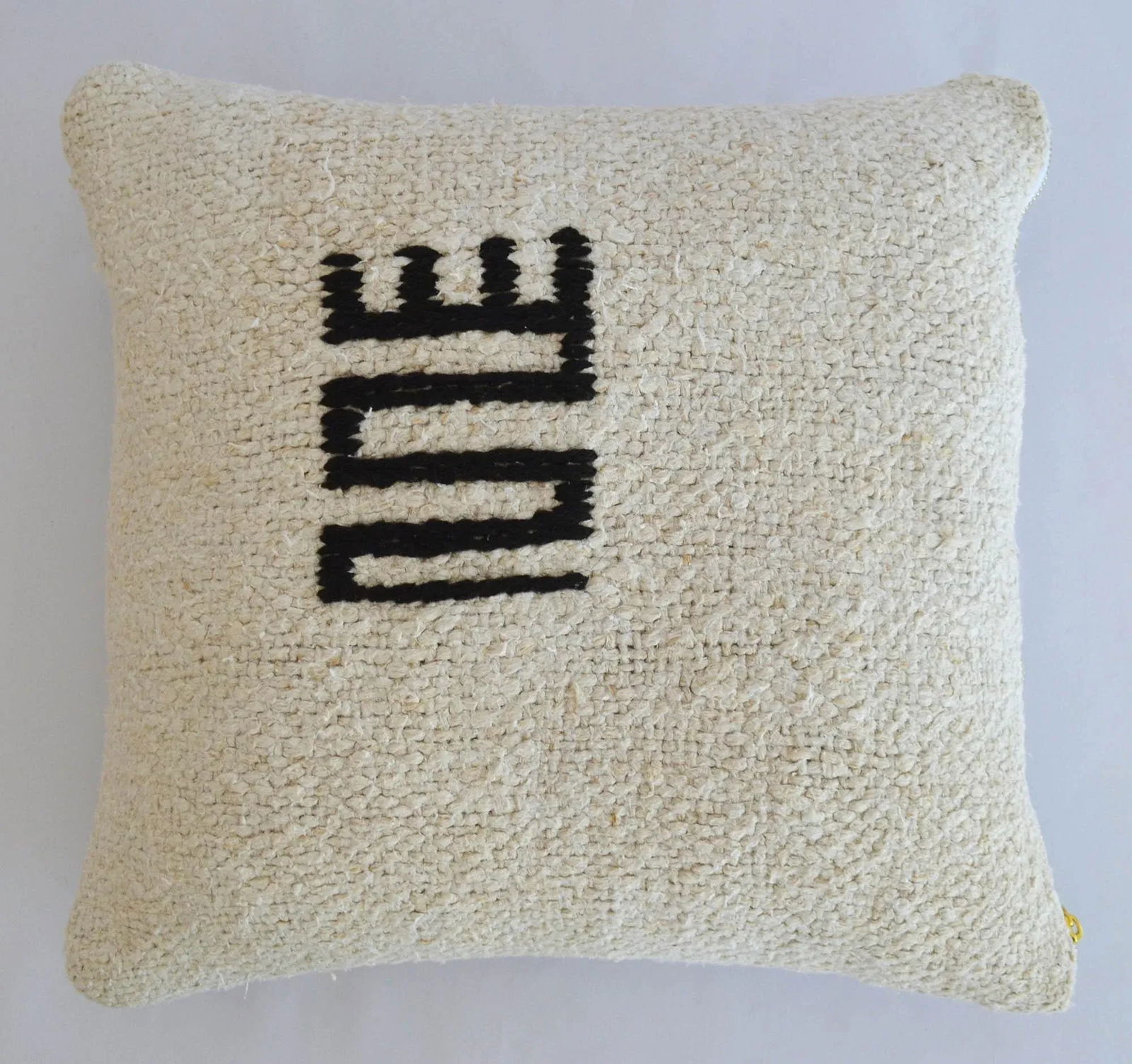 Primitive Pattern Turkish Kilim Rug Pillow Cover Handmade Hemp Throw Pillow - 16" X 16" - 4