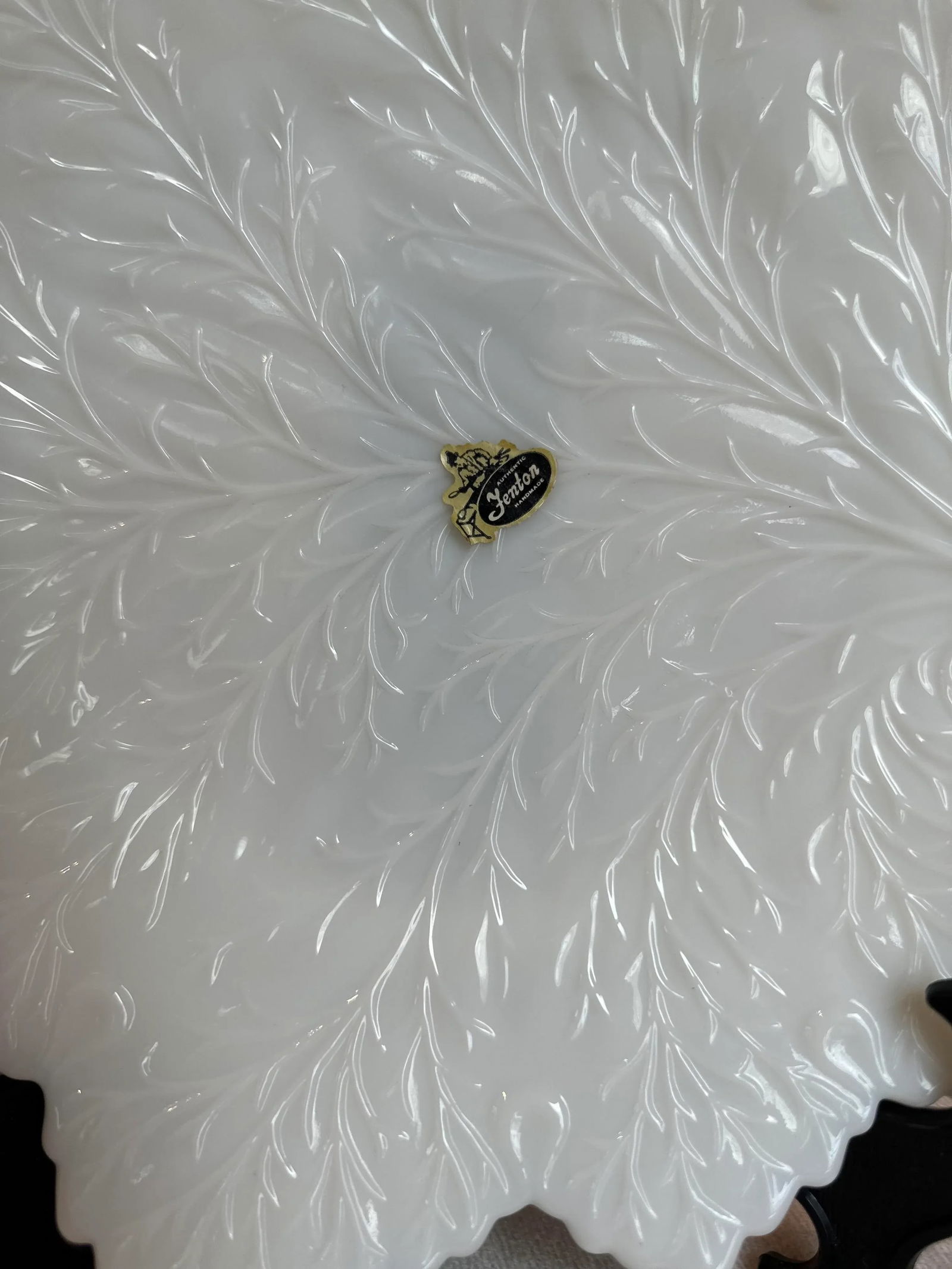 Fenton Milk Glass Handled Leaf Platter - 2