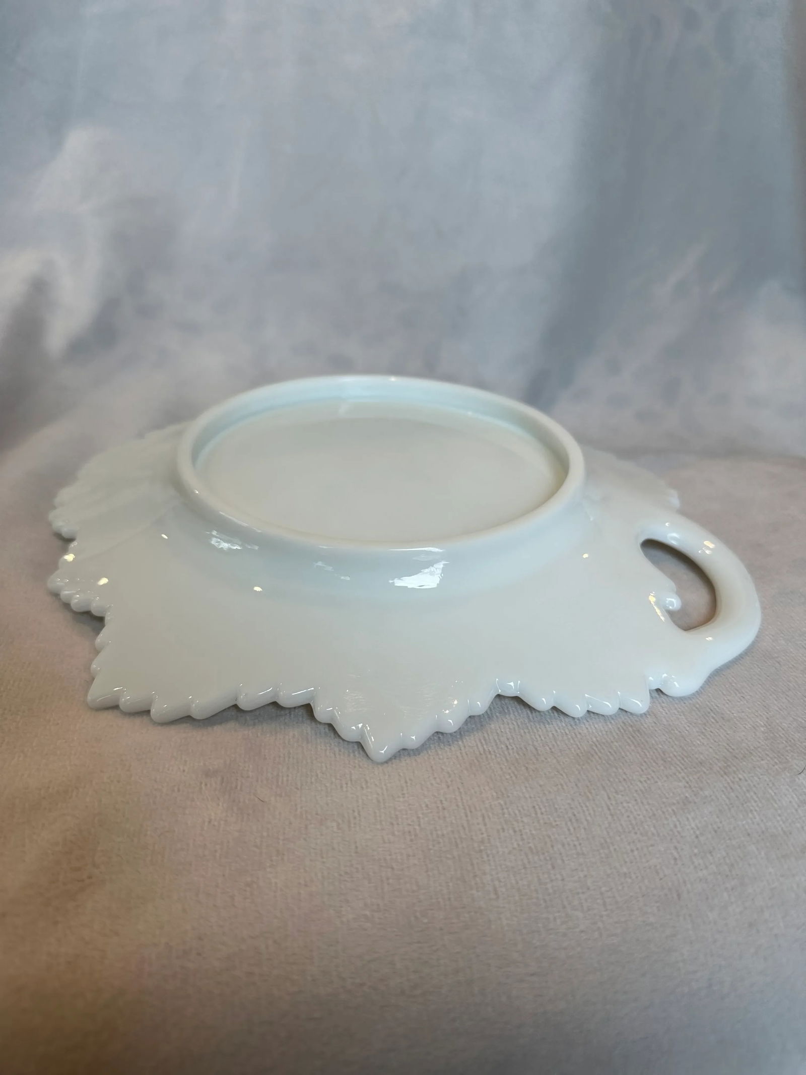Fenton Milk Glass Handled Leaf Platter - 3