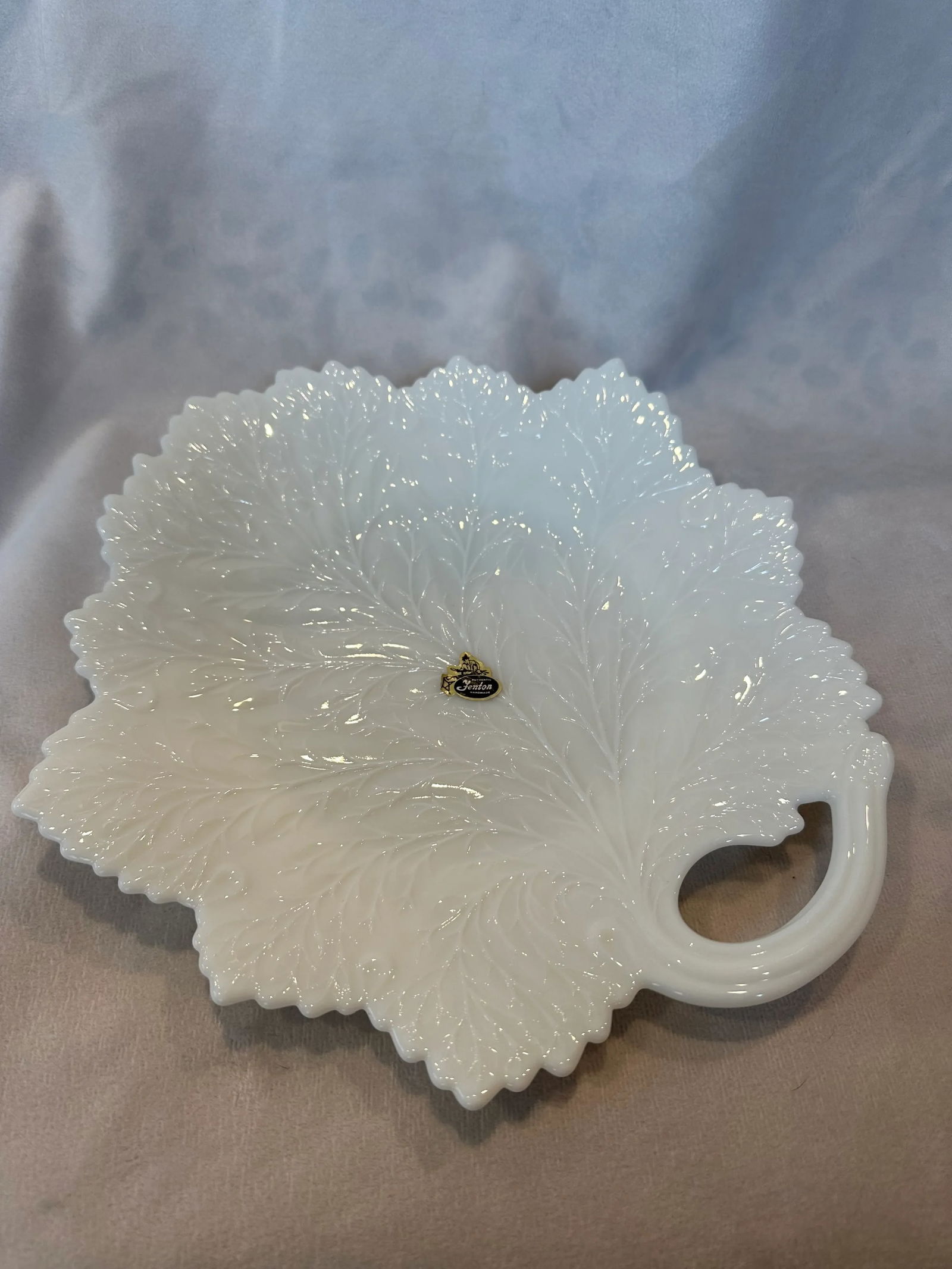 Fenton Milk Glass Handled Leaf Platter - 4