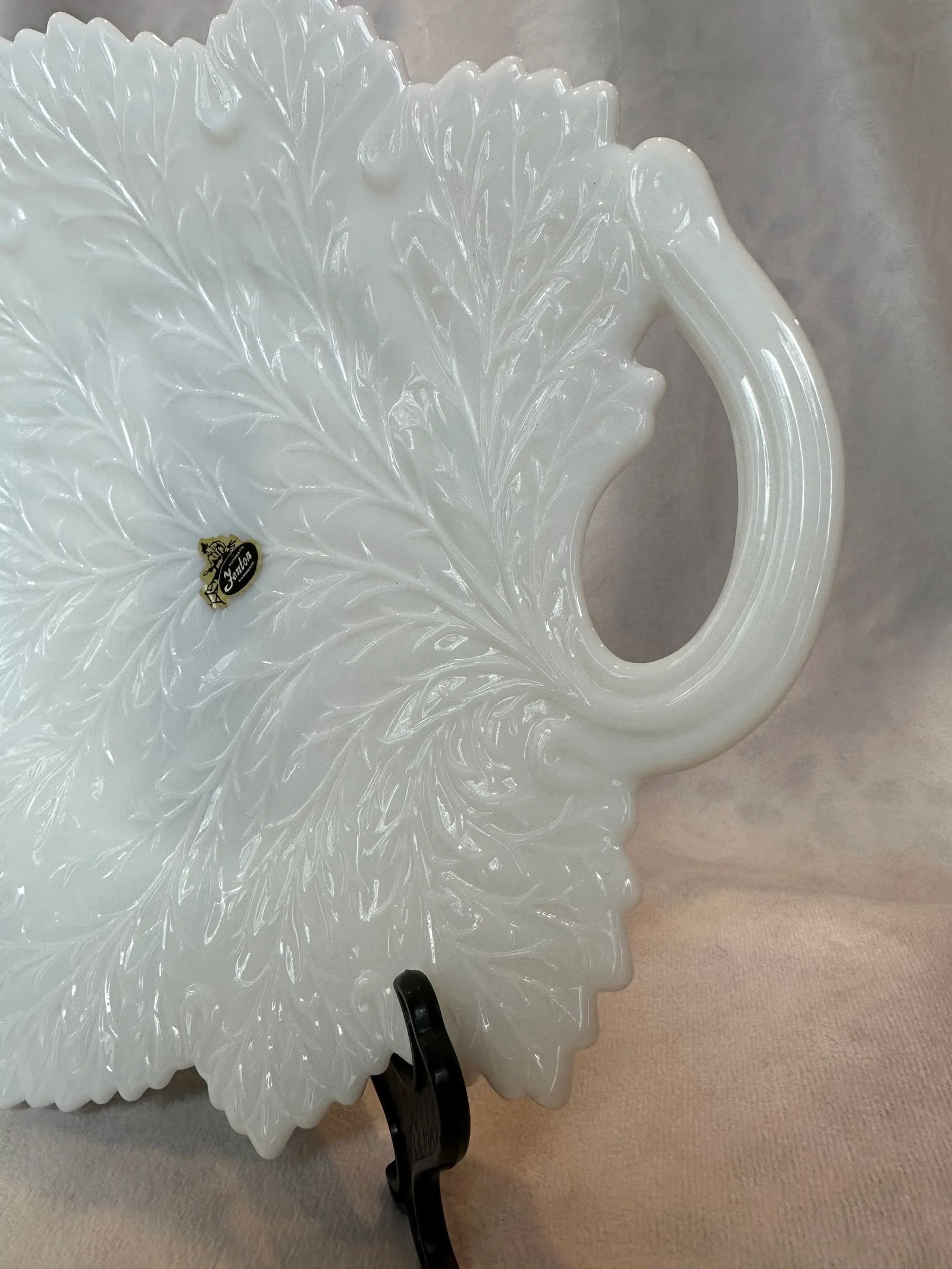 Fenton Milk Glass Handled Leaf Platter - 5
