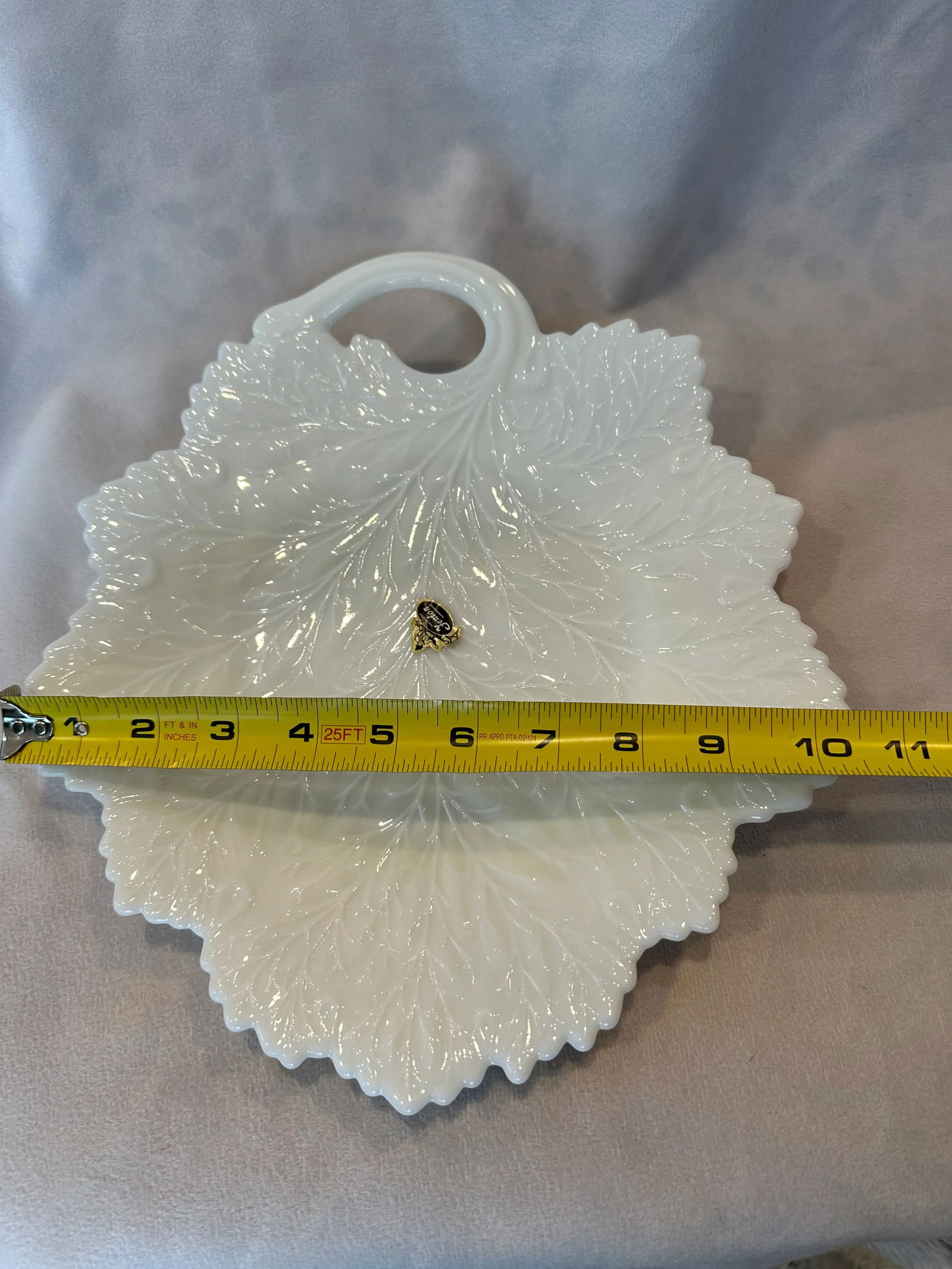 Fenton Milk Glass Handled Leaf Platter - 6