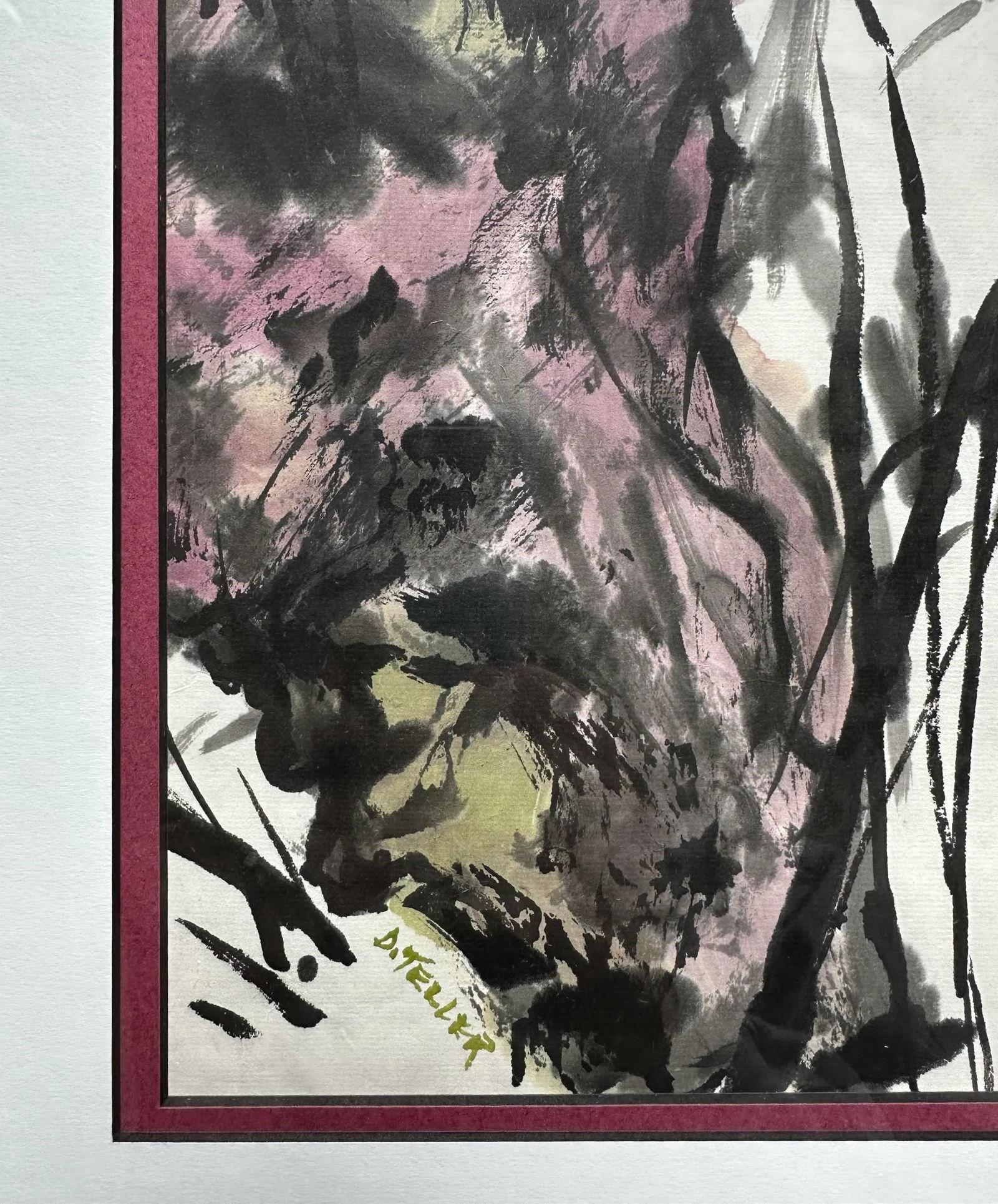 Original Signed Sumi-E Brush Painting by Dee Teller Framed - 3