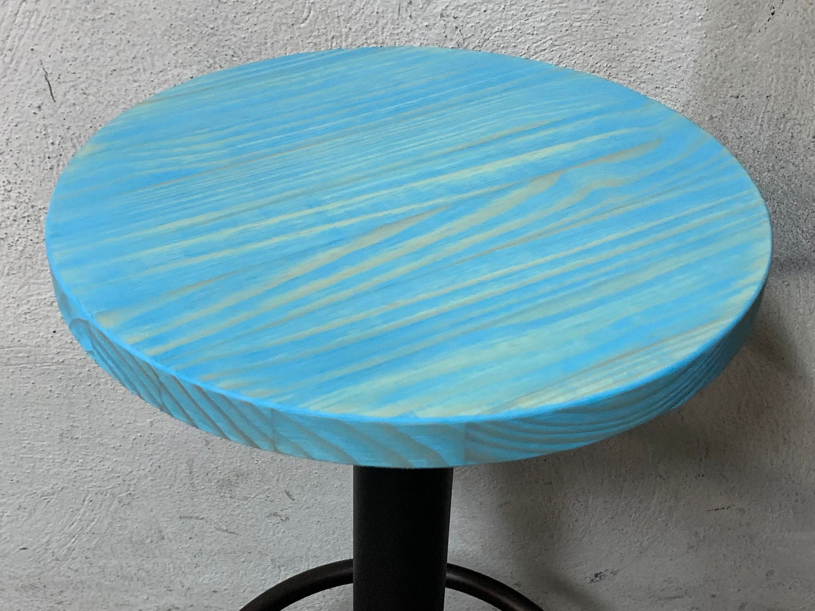 New Industrial Wrought Iron Shop Stool With Turquoise Wood Seat - 3