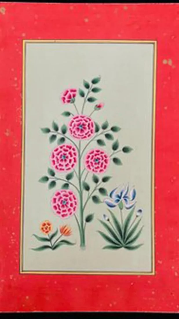 Vintage Indian Mughal Art Flower Painting - 2