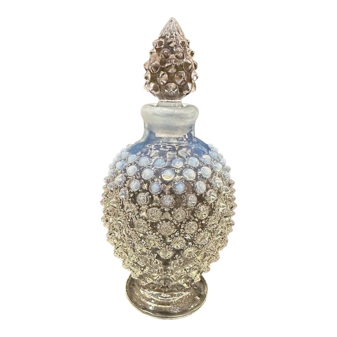 Fenton Perfume Bottle Hobnail Opalescent White: Fenton Hobnail White Opalescent Perfume Bottle Sharp Hobnail texture and closely spaced design. Gorgeous addition to your vanity, perfume bottle, Hobnail, or Fenton collection. Excellent condition