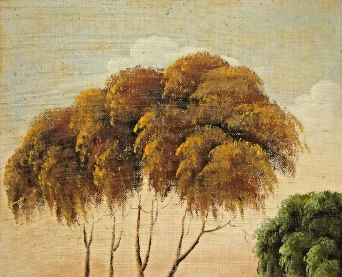 Framed Antique Madagascar Landscape Painting on Fabric by Louise Ravalantsiman - 3