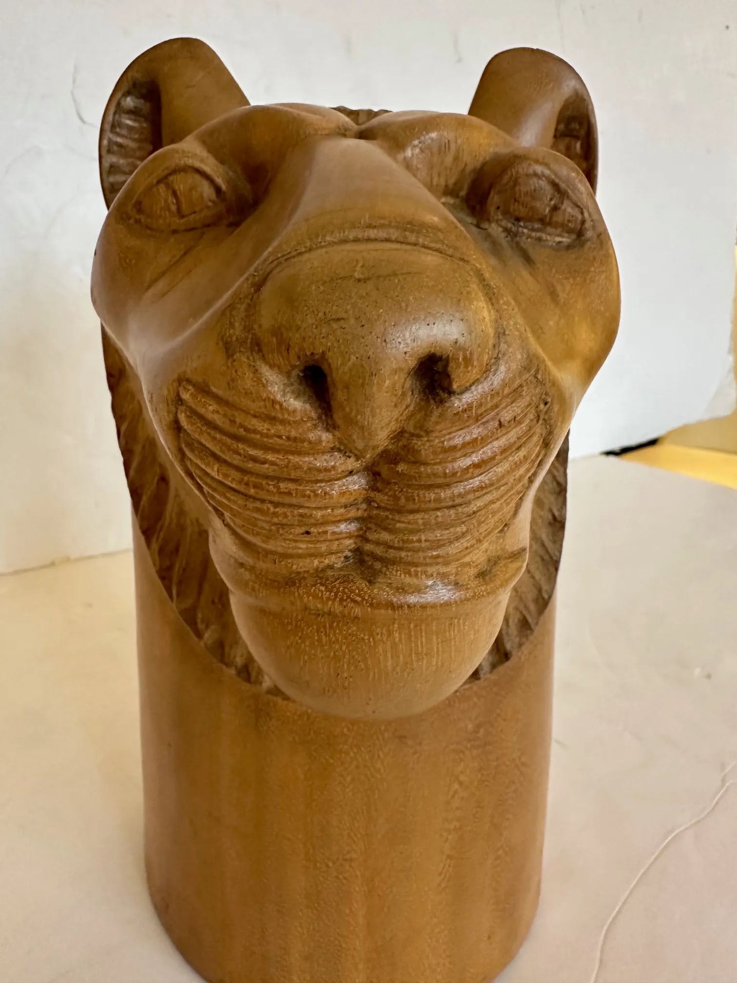 Carved Wood Sculpture of a Tiger's Head - 2