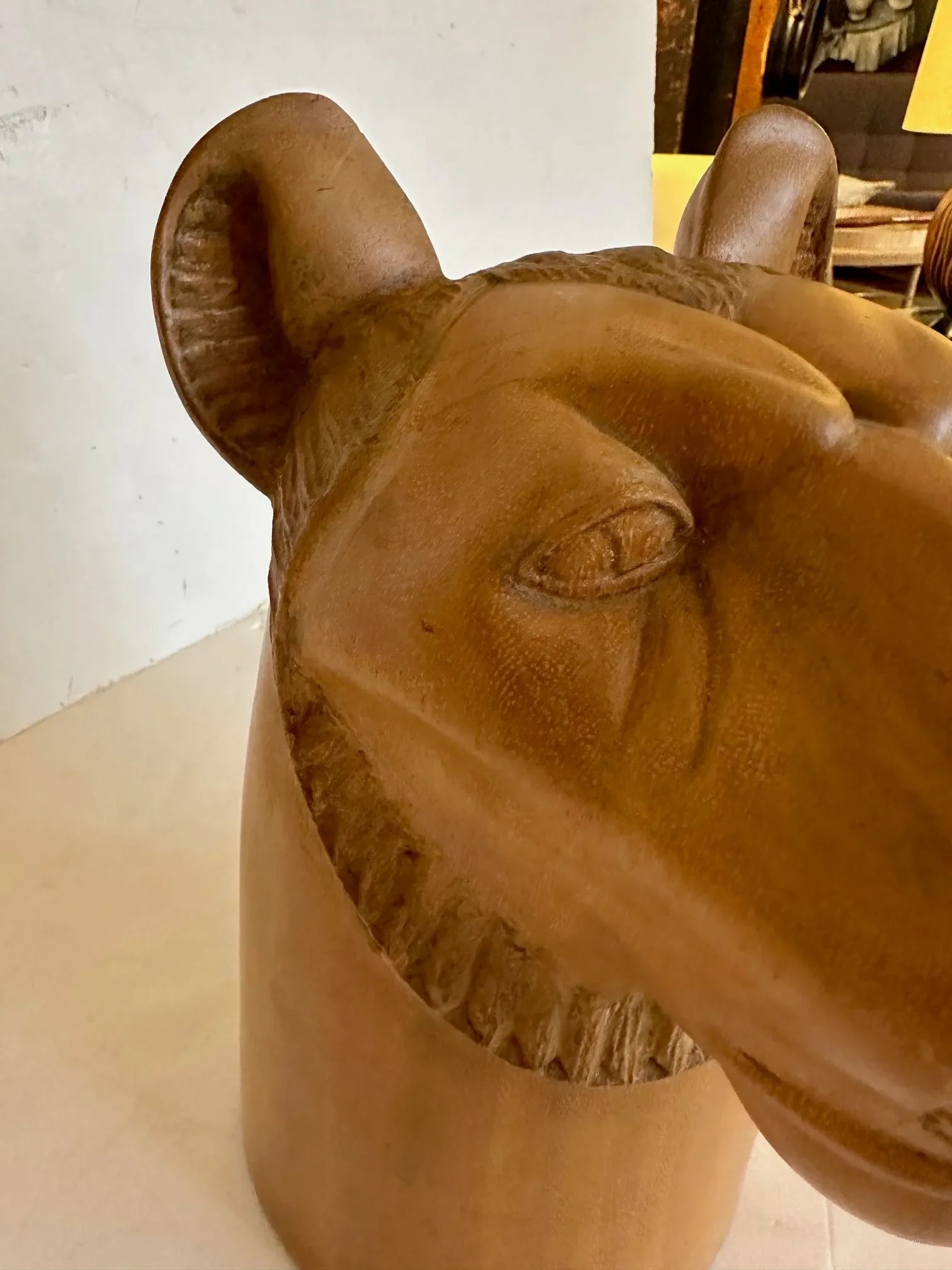 Carved Wood Sculpture of a Tiger's Head - 4