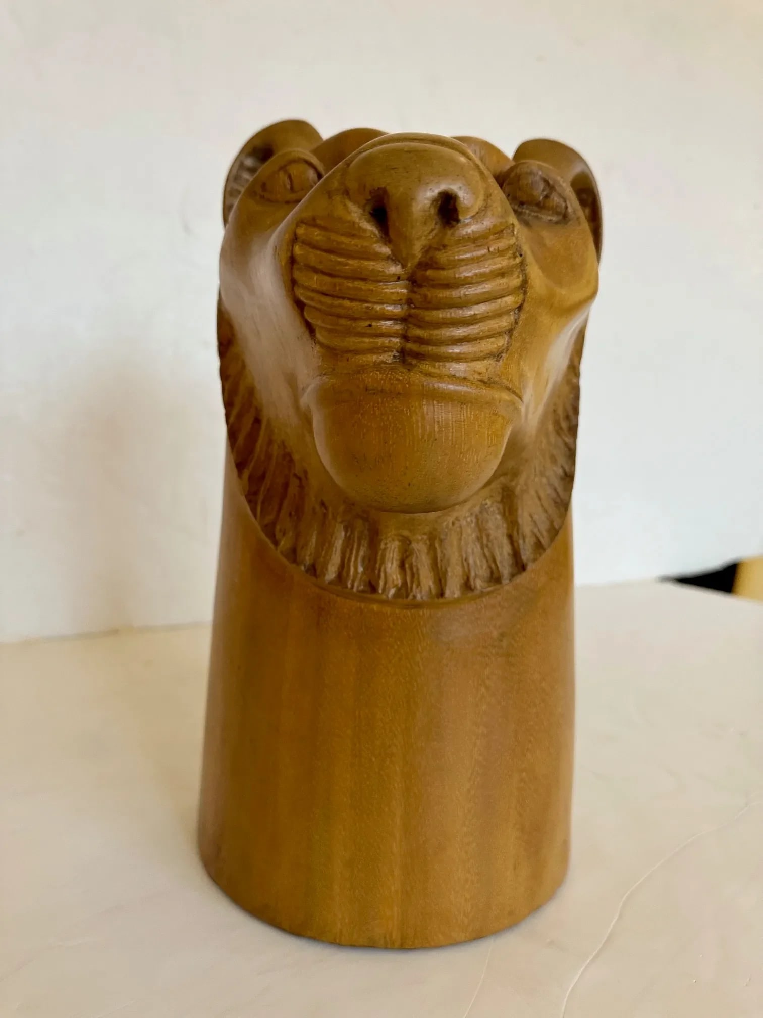 Carved Wood Sculpture of a Tiger's Head - 7