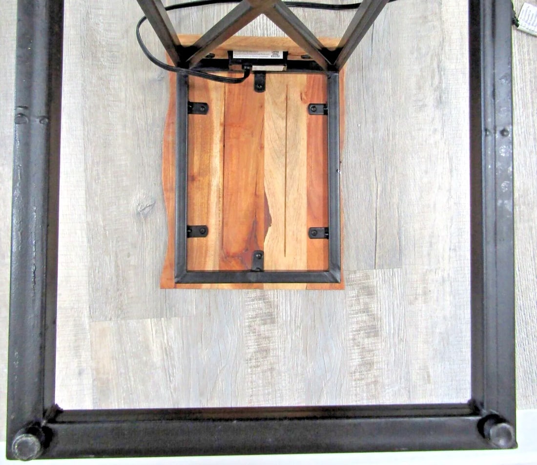 Acacia Live Edge Wood Side Table With Black Iron Frame Electrical Usb Outlets - 8