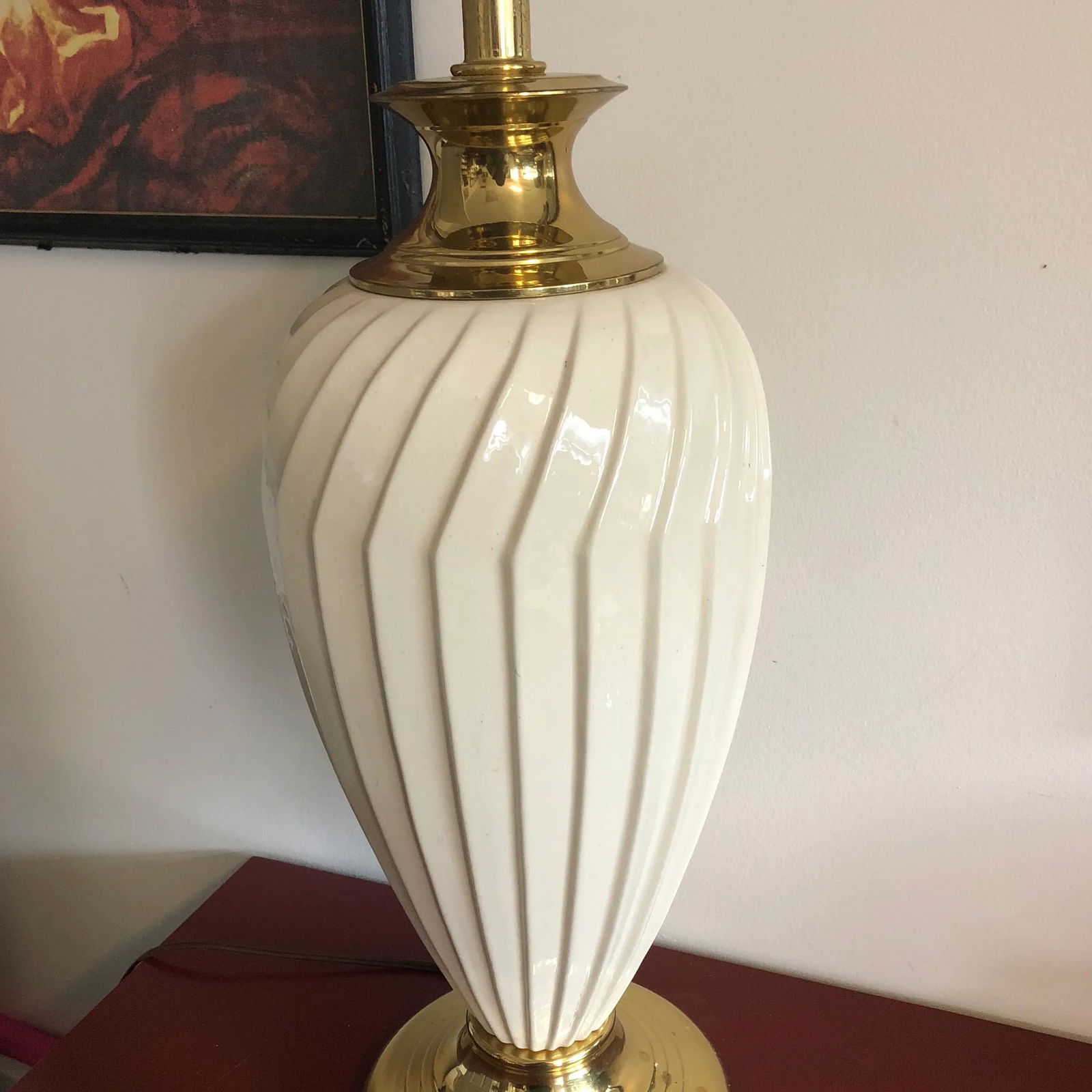 1970s Brass and White Ceramic Reticulated Lamp - 5