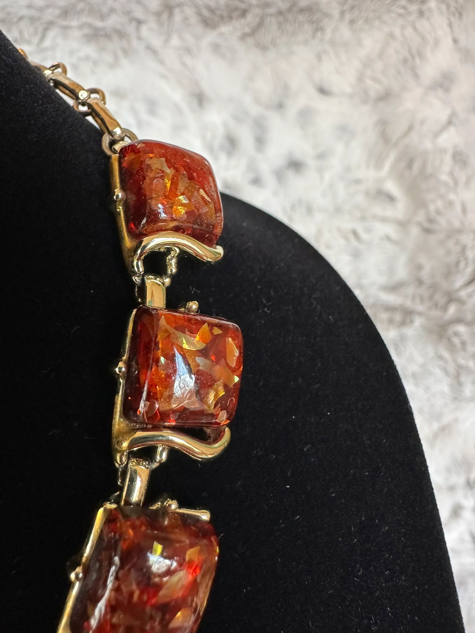 Vintage 1950's Coro Autumn Lucite Confetti Burnt Necklace and Earrings Set Orange Gold Flakes - 3 Pi - 10