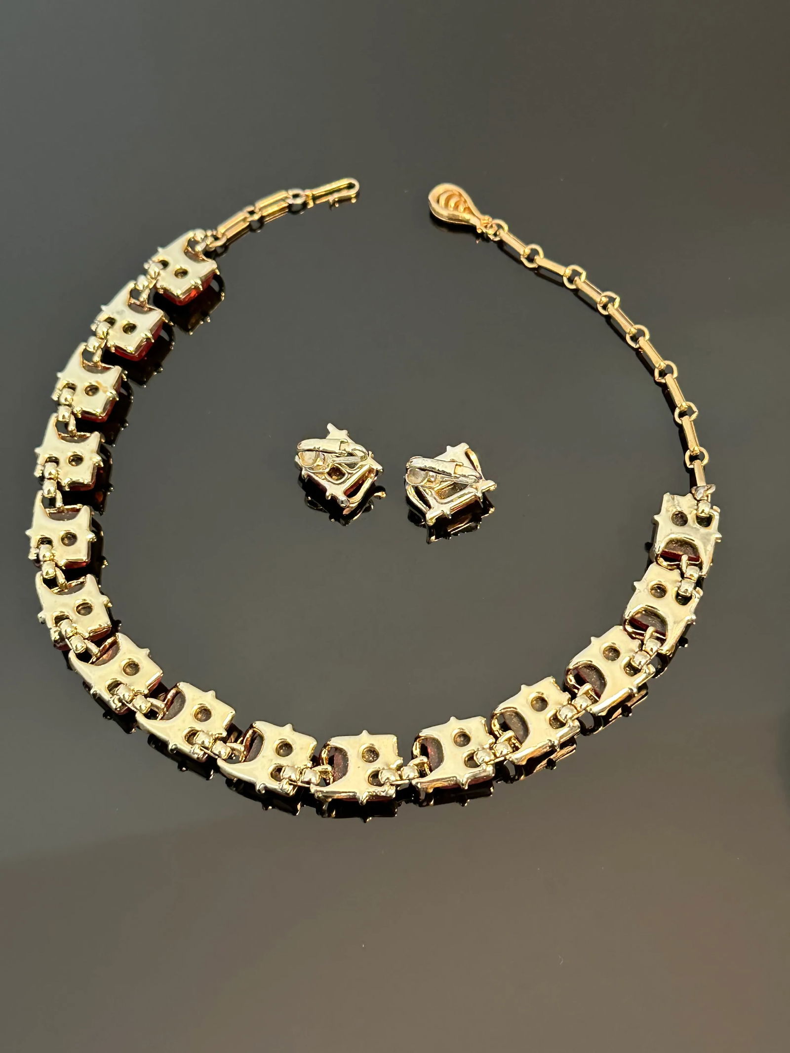 Vintage 1950's Coro Autumn Lucite Confetti Burnt Necklace and Earrings Set Orange Gold Flakes - 3 Pi - 8