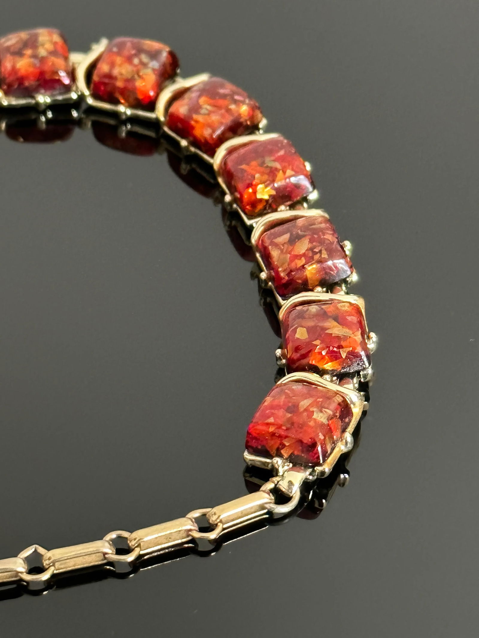 Vintage 1950's Coro Autumn Lucite Confetti Burnt Necklace and Earrings Set Orange Gold Flakes - 3 Pi - 9