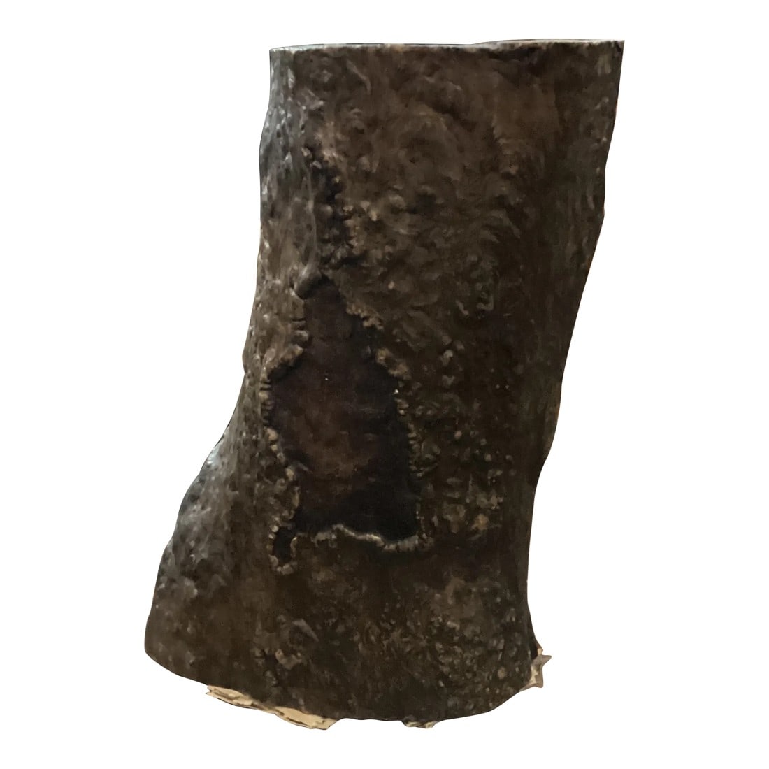 Late 20th Century Raw Wood Tree Stump Vessel From the Phillipines: A Hollowed out wood stump from the Philippines. This is a raw wood container made out of pine tree barks that have unusual patterns and textures caused by distress, insects and weather. This unique