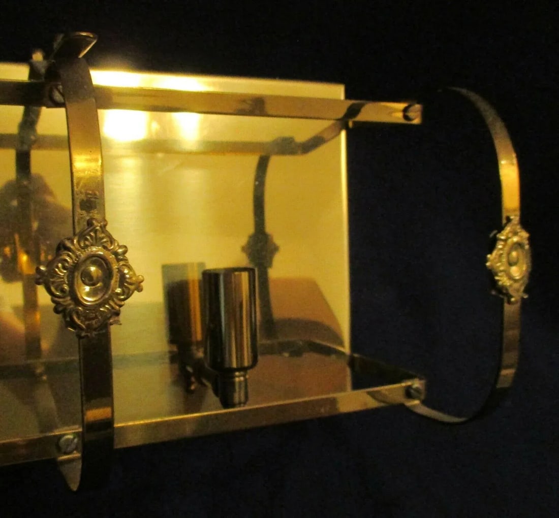 Vintage Brass Three Light Cage Floral Medallion Entryway Wall Light Fixture - 4