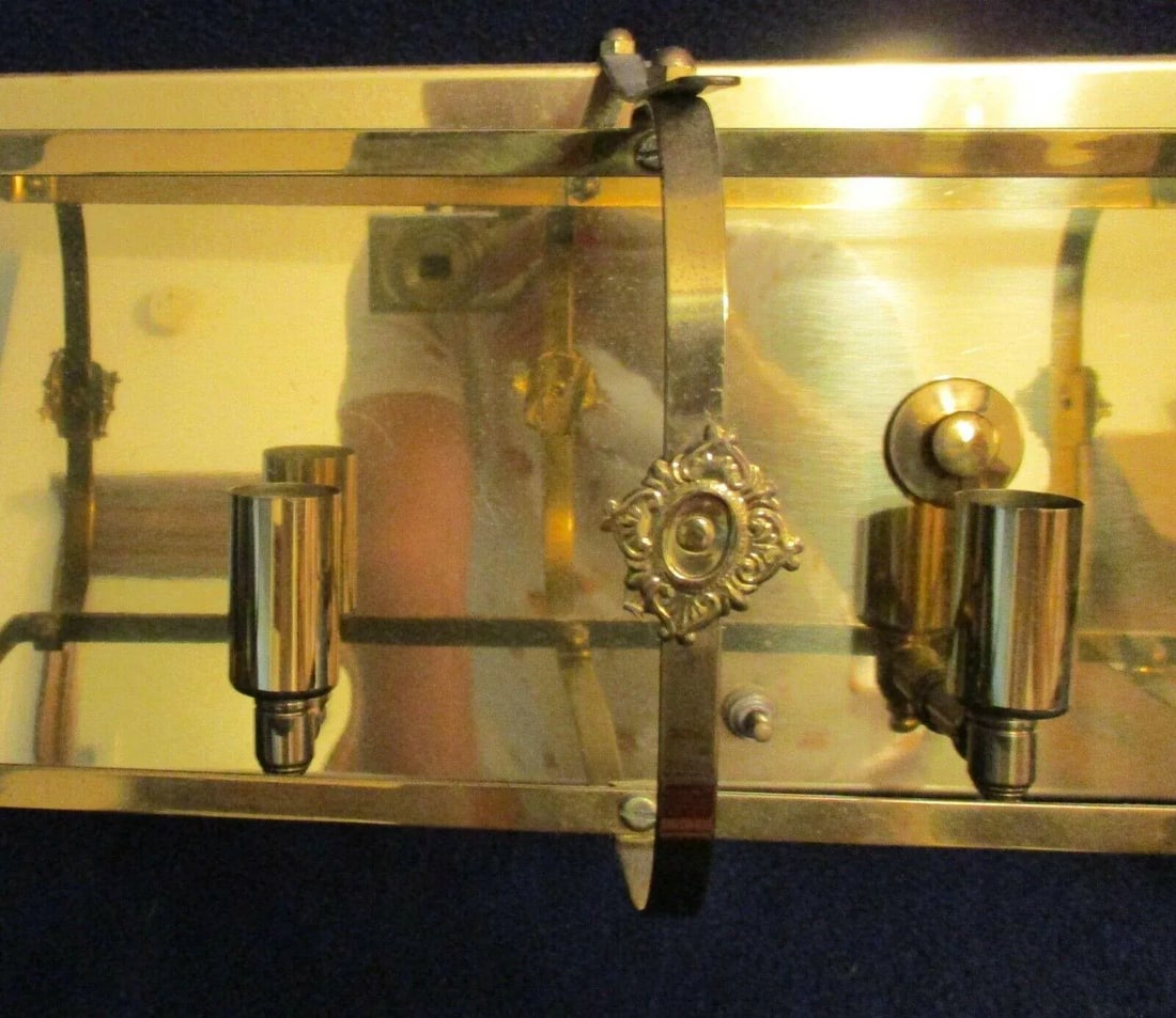 Vintage Brass Three Light Cage Floral Medallion Entryway Wall Light Fixture - 6