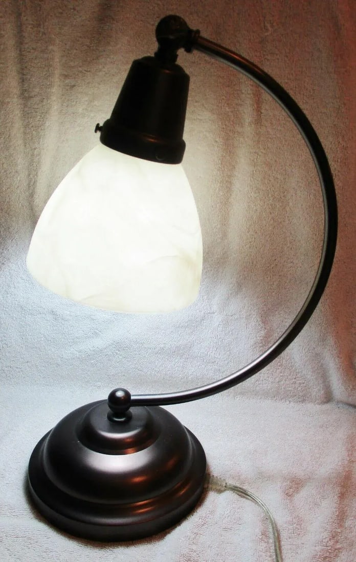 1990s OttLite Bronze Alabaster Shade Table Desk Lamp - 2