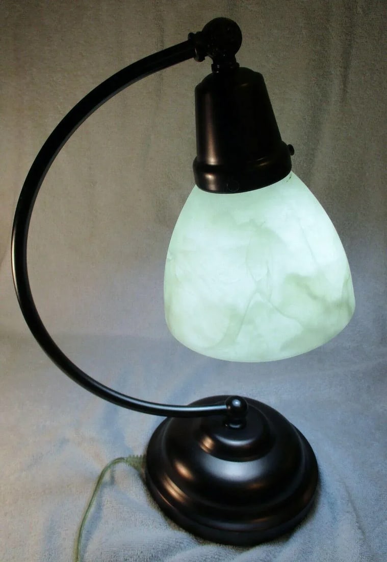 1990s OttLite Bronze Alabaster Shade Table Desk Lamp - 4