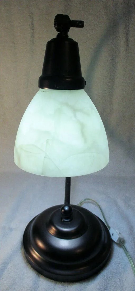 1990s OttLite Bronze Alabaster Shade Table Desk Lamp - 5