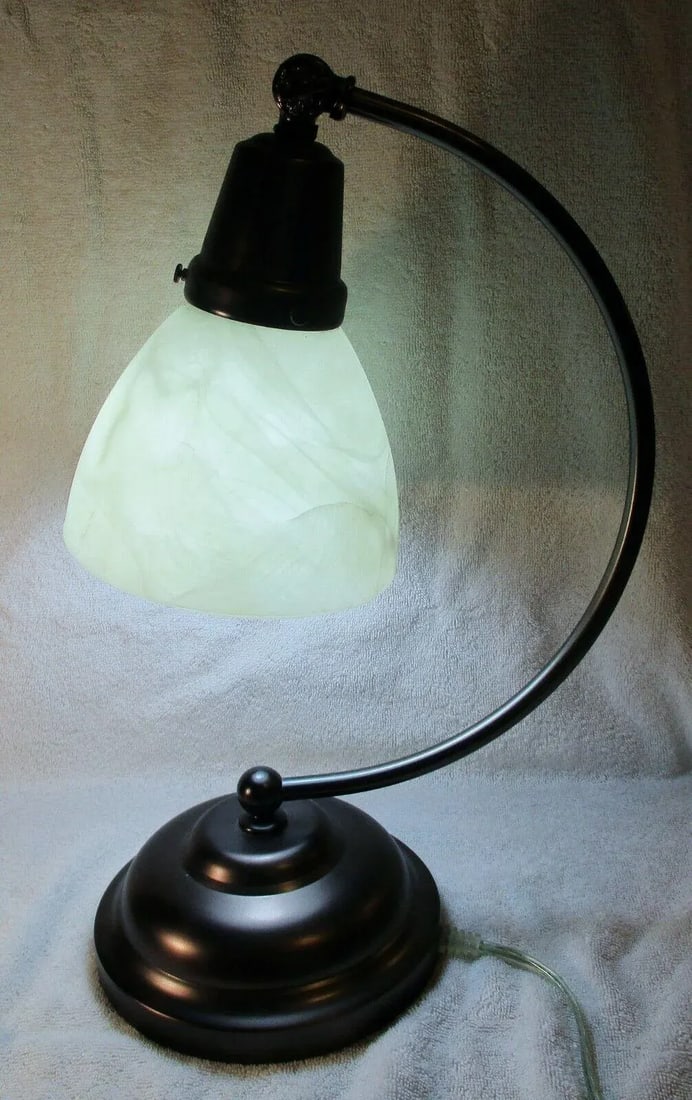 1990s OttLite Bronze Alabaster Shade Table Desk Lamp - 6