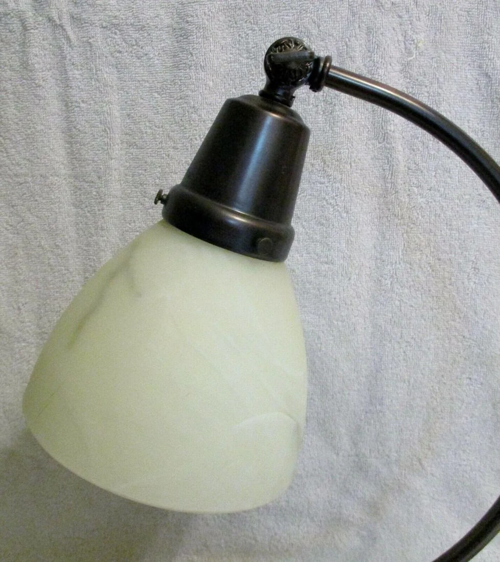 1990s OttLite Bronze Alabaster Shade Table Desk Lamp - 8