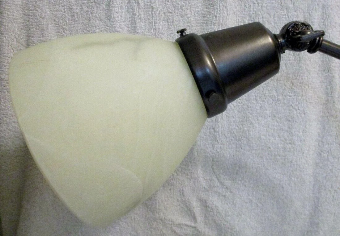 1990s OttLite Bronze Alabaster Shade Table Desk Lamp - 9