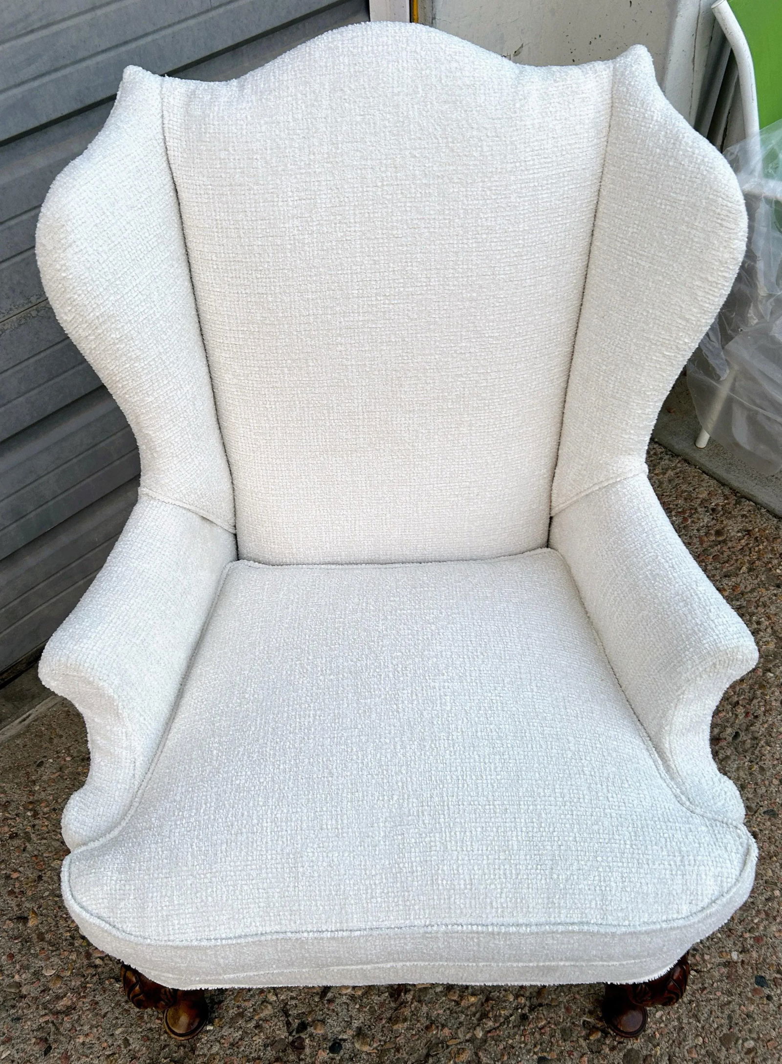 1980s Vintage Lee Industries Lyrical Snow Upholstered Wingback Arm Chair - 7