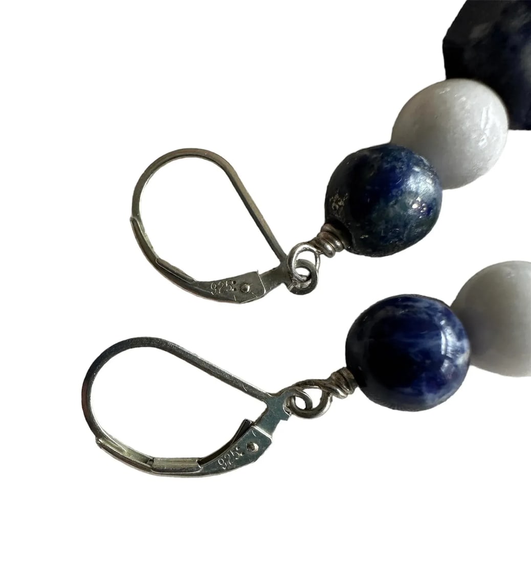 Late 20th Century Lapis Lazuli White Howlite Bracelet and Sterling Earrings Set - 3 Pieces - 2
