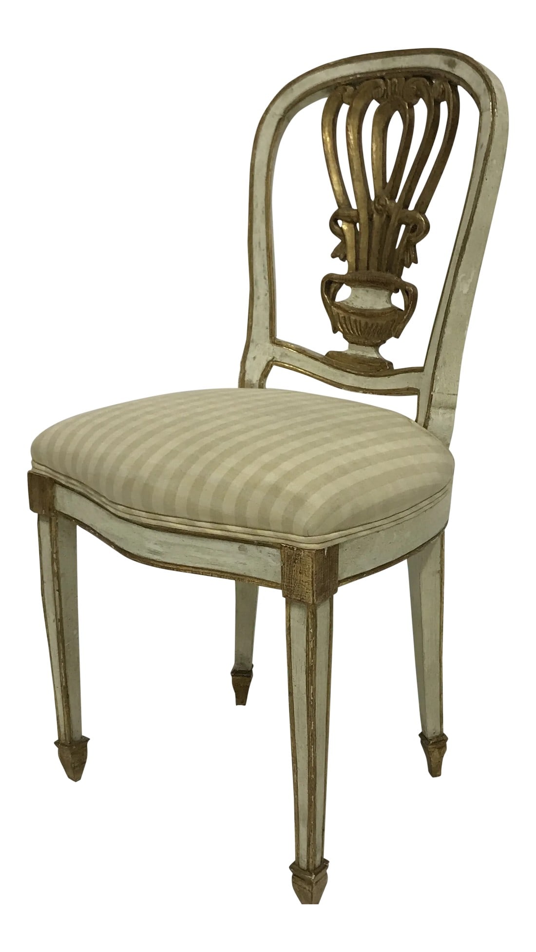 Charming European Side Chair: A darling gilded and carved side chair perfect for your boudoir or powder room. Condition: Alterations: Original Condition Unaltered Imperfections: Some Imperfections Condition Notes: Good