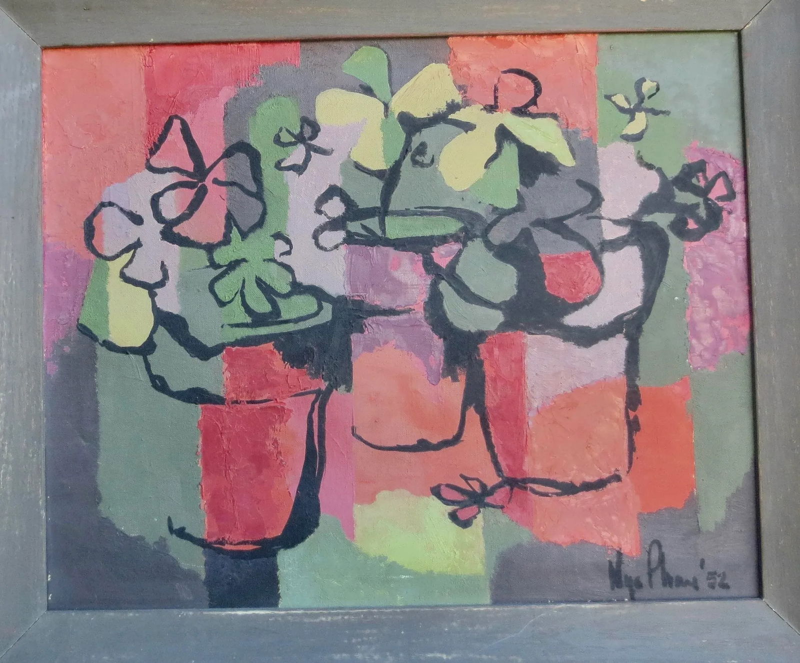 French Indo-Chine Artist Nye Phai Abstract Still Life Painting 1952 - 3