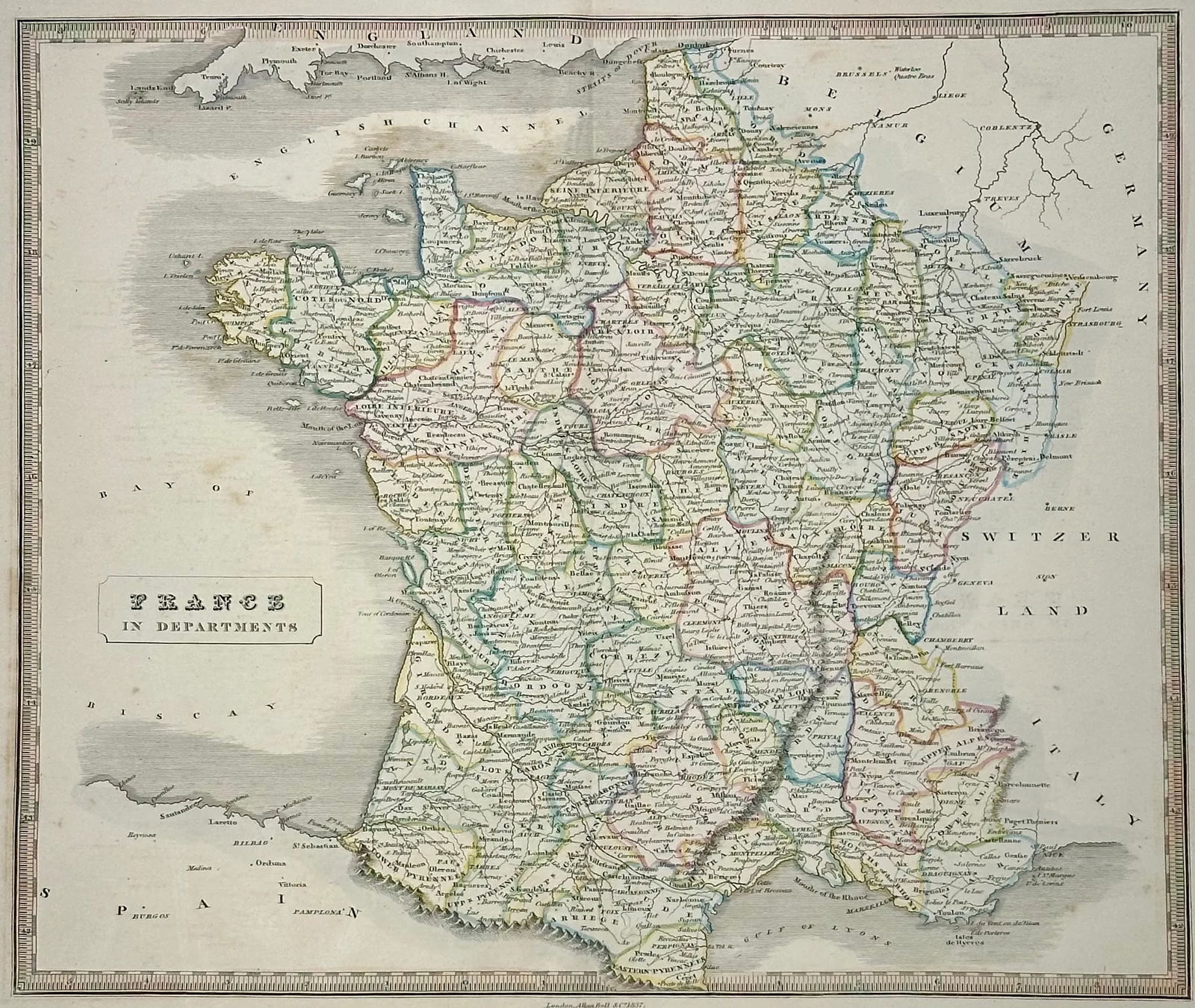 1837 France Map From Alan Bell's a New General Atlas, London - 2