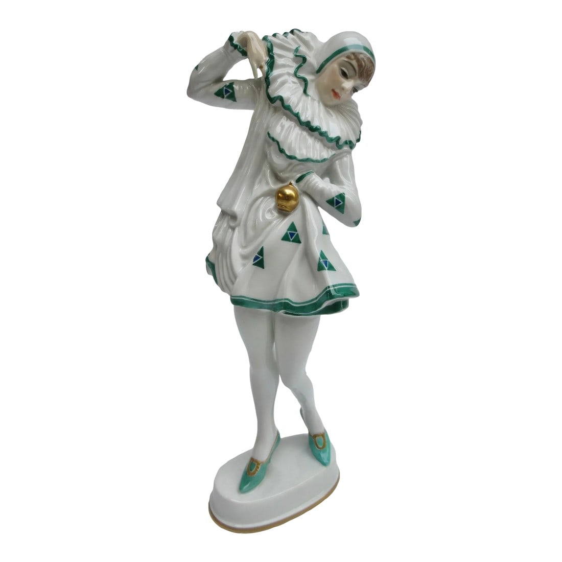 Rosenthal Porcelain Pierette by Constantin Holzer Defiant Circa 20s: Rosenthal figure from the20s Designed by Constantin Holzer Defanti. Coy and sweet the figure in full costume, ready for the mascarade. Excellent condition by Rosenthal Porcelain. Hallmarked to the bot