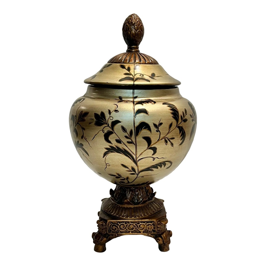 Vintage Hollywood Regency Hand Painted and Gilt Footed Urn Trinket Box: This Vintage Hollywood Regency Hand Painted and Gilt Footed Urn Trinket Box is a true work of art. Its exquisite design and craftsmanship make it a stunning addition to any home decor. The hand-painte